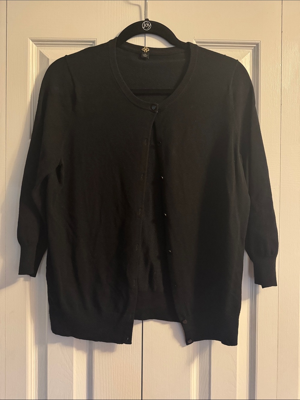 Ann Taylor Black Button-Front Crewneck Cardigan